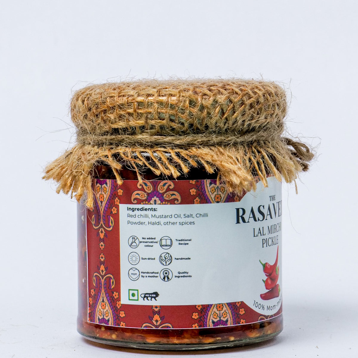 Rasaveda Lal Mirchi Pickle label